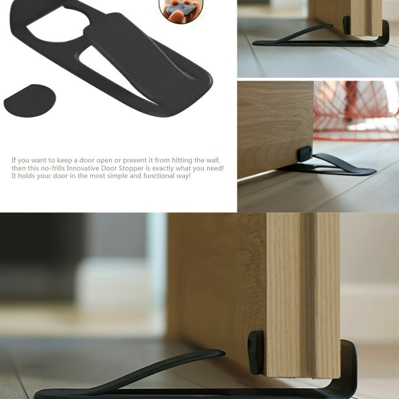 Black Plastic Door Stopper with Invisible Top Design and Secure Elastic Fastener