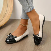 Women's Black TPU Ballet Flats with Bow, Lightweight Slip-On, All-Season