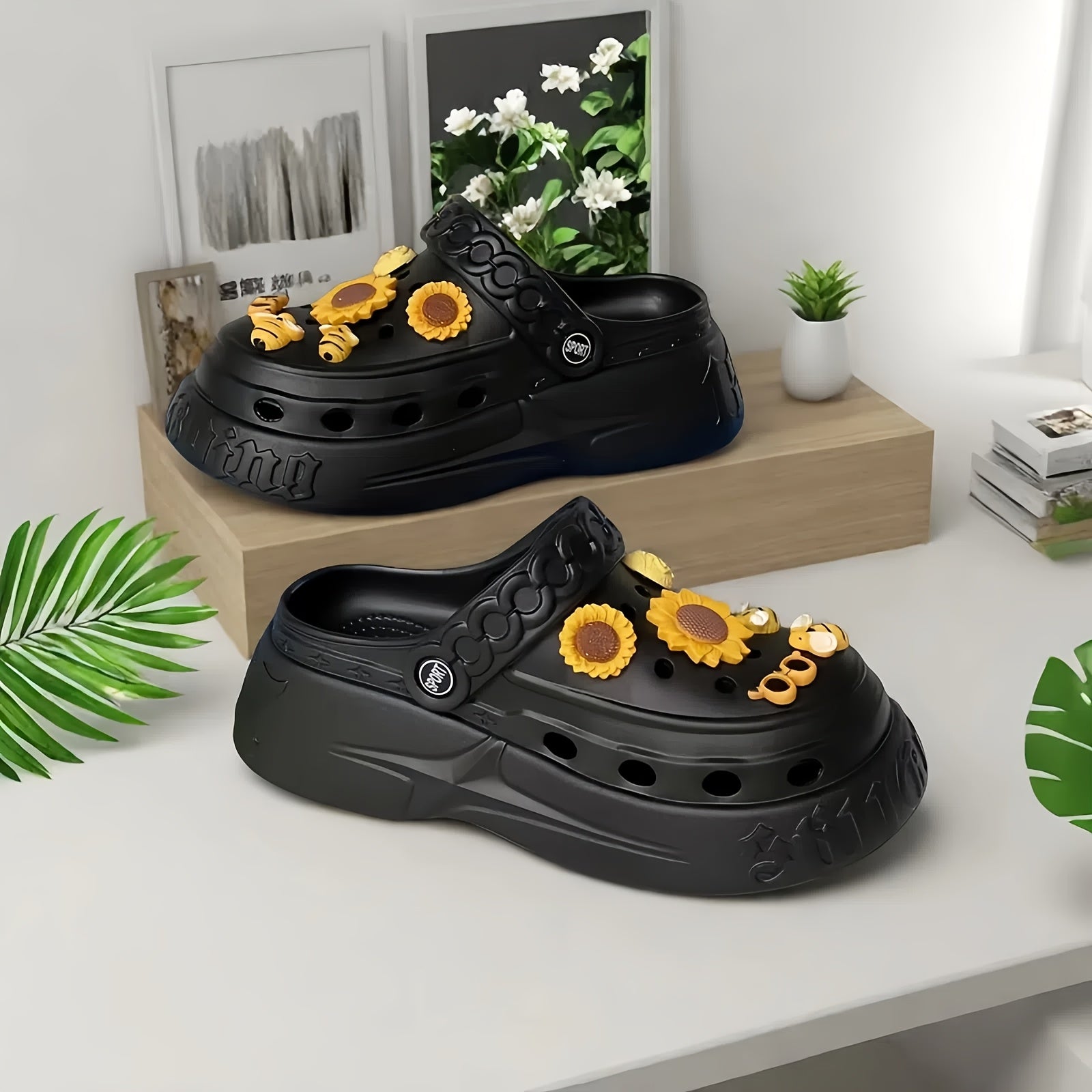Women's EVA Summer Shoes with Sunflower Bee Design and Thick Sole