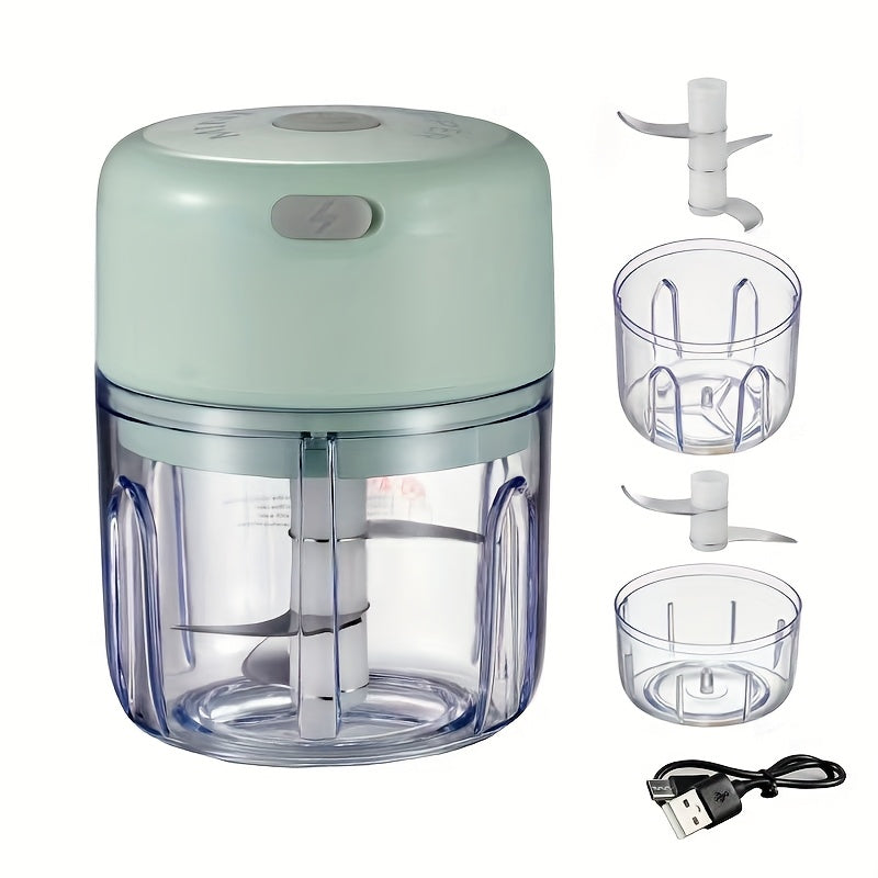 O'zgaruvchan qo'shimchalar va shaffof idishlar bilan qayta to'ldiriladigan elektr sarimsoq maydalagich va sabzavot maydalagich.