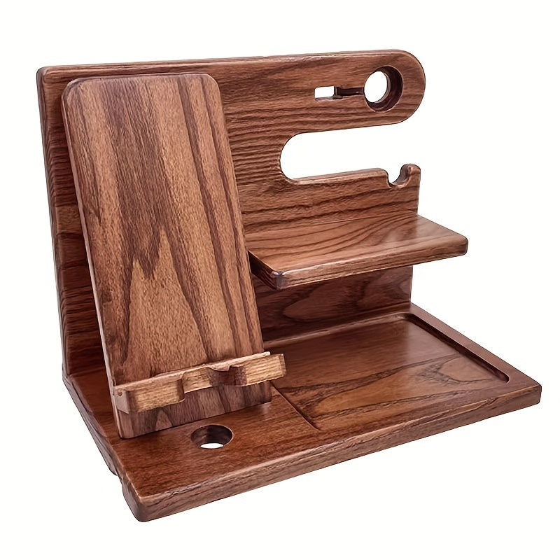 Organizador de accesorios de madera para teléfono para iPhone y dispositivos, almacenamiento ligero para cajón de escritorio