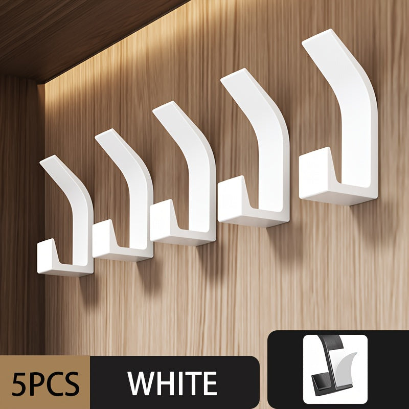 Set of 5 ABS Wall Hooks with Gold Right-Angle Design, Easy Install, Durable Plastic