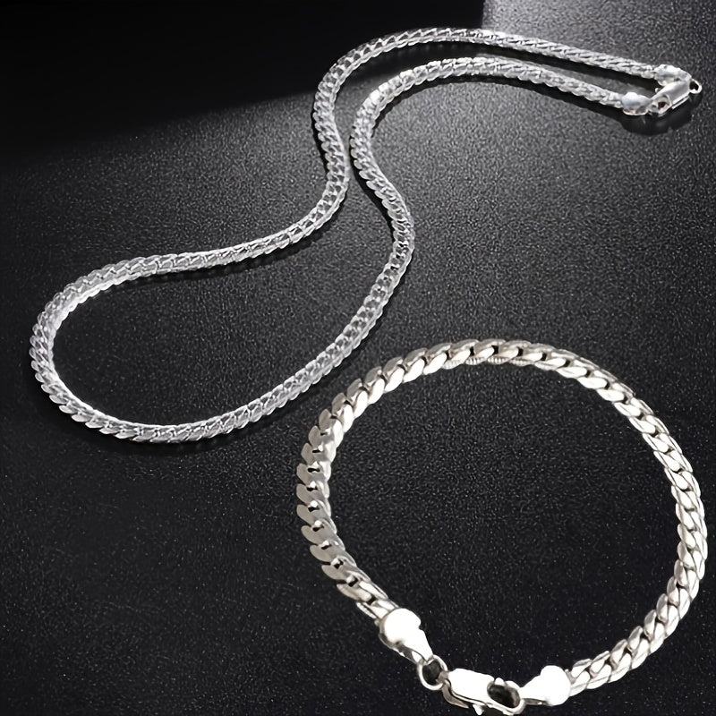 Jewelry Set Necklace and Bracelet 18k Gold Plated Unisex Gold or Silver Tones