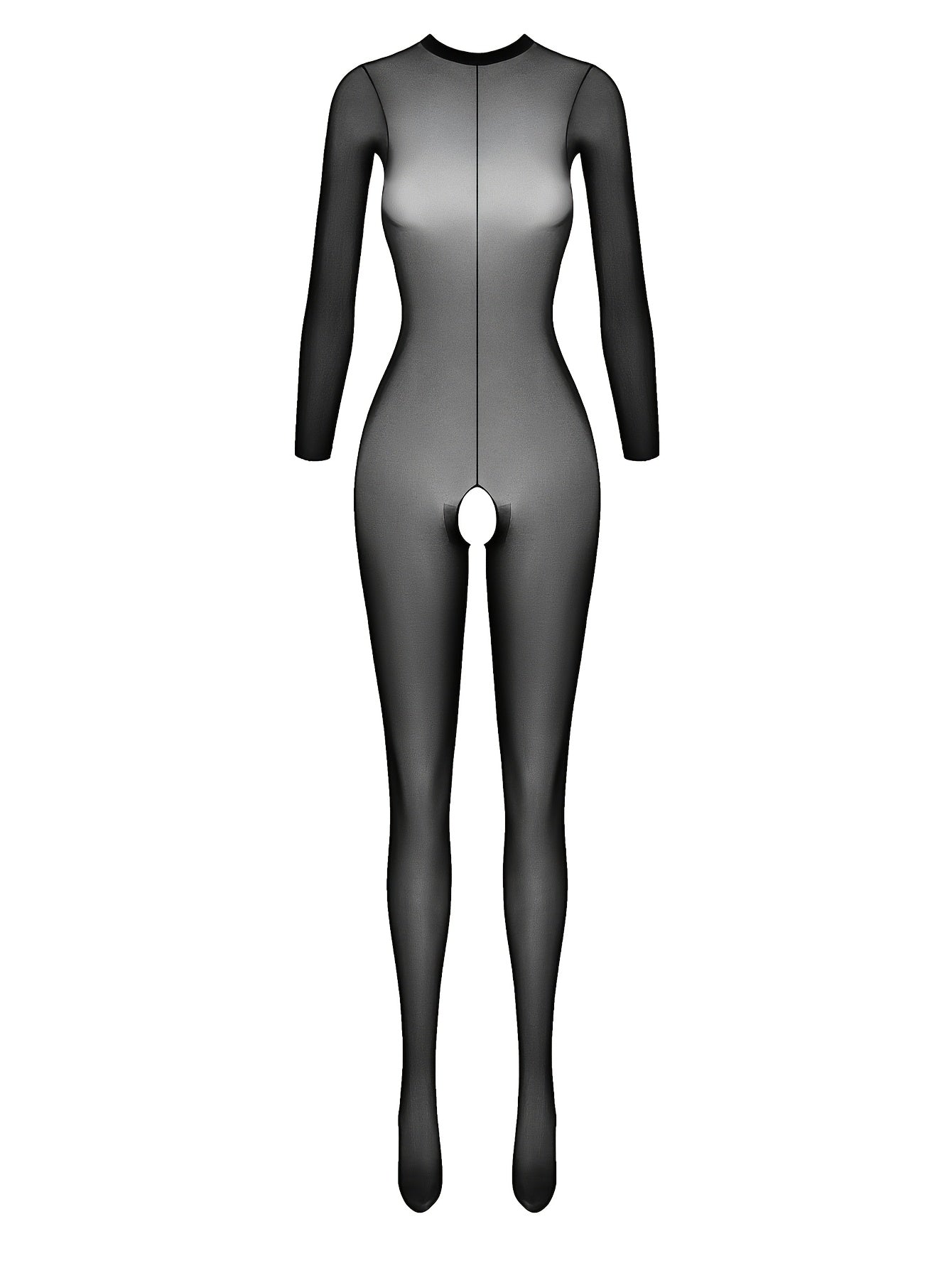 Women's High-Waisted Mesh Bodysuit Long Sleeve Stretch Nylon Elastane