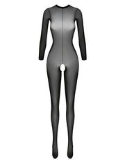 Ayollar uchun yuqori beldagi tarmoq bodi, uzun yenglari bilan, cho'ziluvchan nylon/elastan aralashmasidan tayyorlangan, yaqin kiyim uchun mukammal.