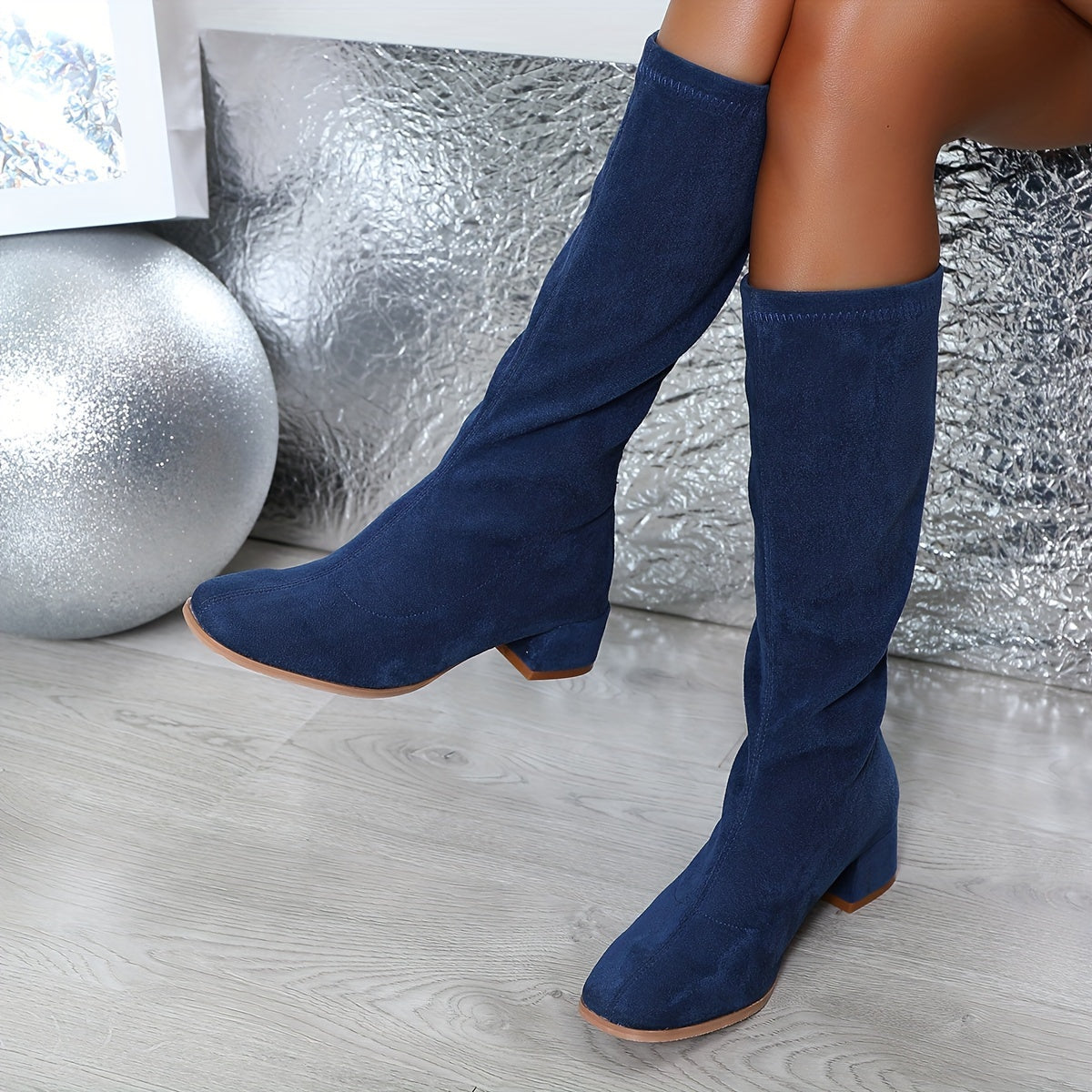 Women's Square Toe Mid-Calf Boots Breathable Lightweight Winter Fashion