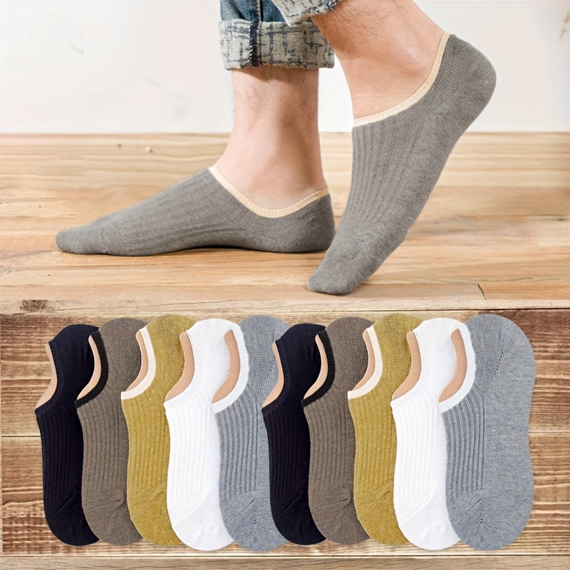 Men's Summer Invisible Socks 10 Pairs Ultra-Thin Breathable Vertical Pattern