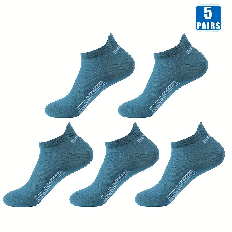Men's Cotton Ankle Socks 5 Pairs Breathable Moisture-Wicking Summer Casual