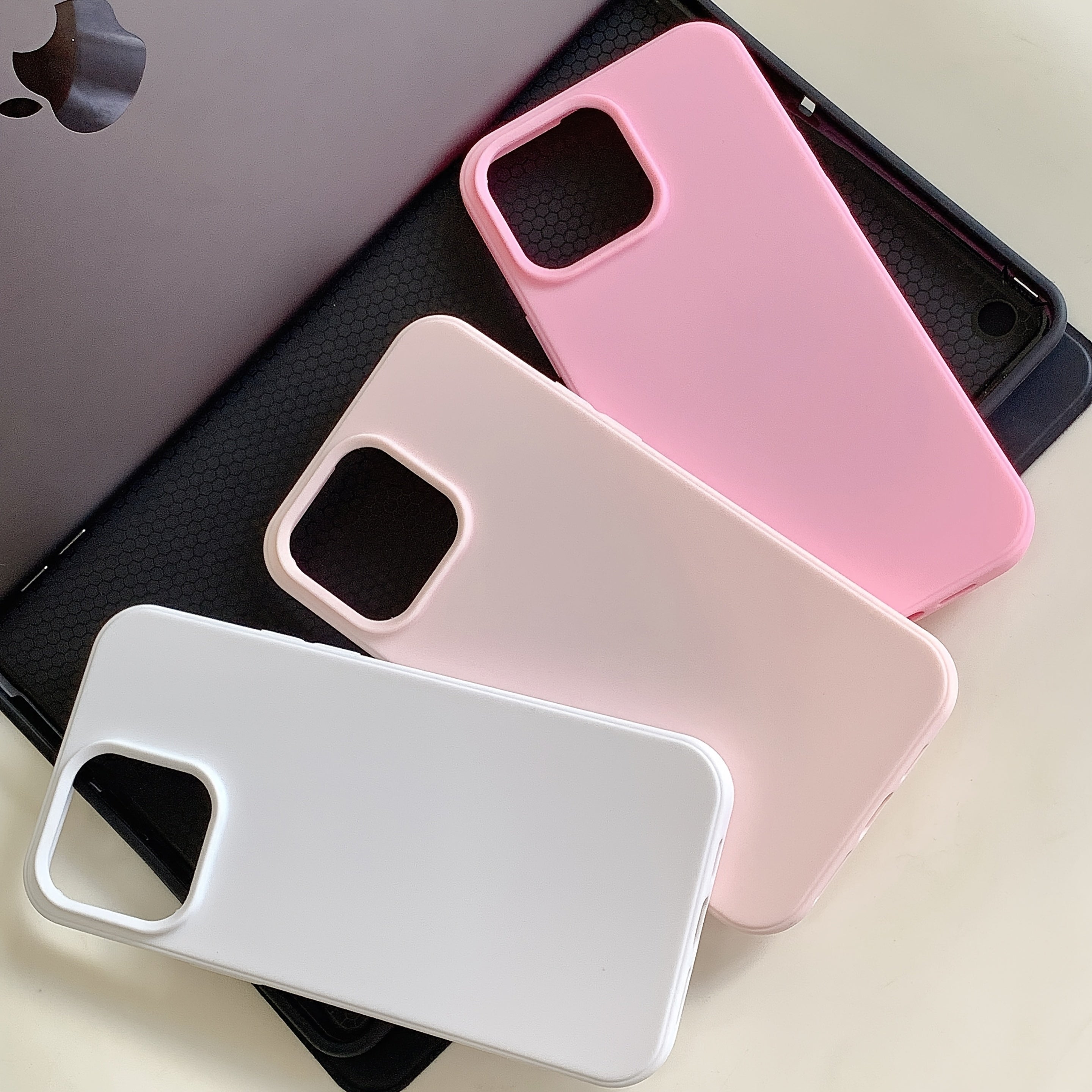 Set of 3 Solid Color iPhone Cases with Lens Protection in Off-White, Pink, TPU