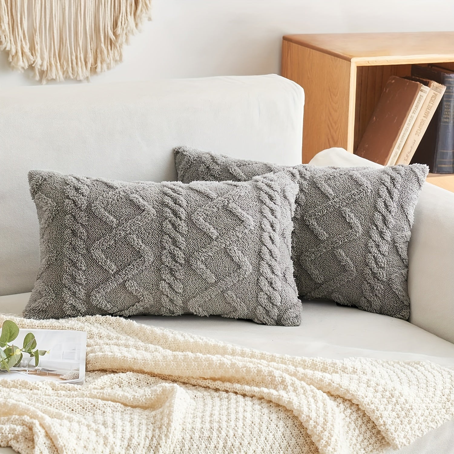 Blue and White Herringbone Throw Pillow Cover with Zipper Closure, Machine Washable Polyester
