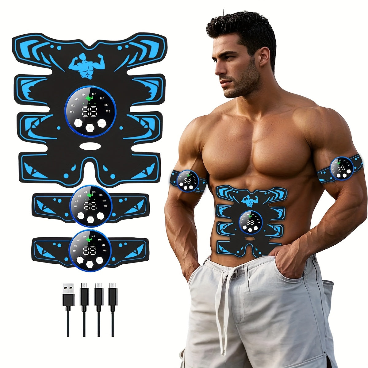 Three-Piece USB Rechargeable Massage Belt Set with 8 Modes and 29 Intensity Levels for Full Body Muscle Relaxation