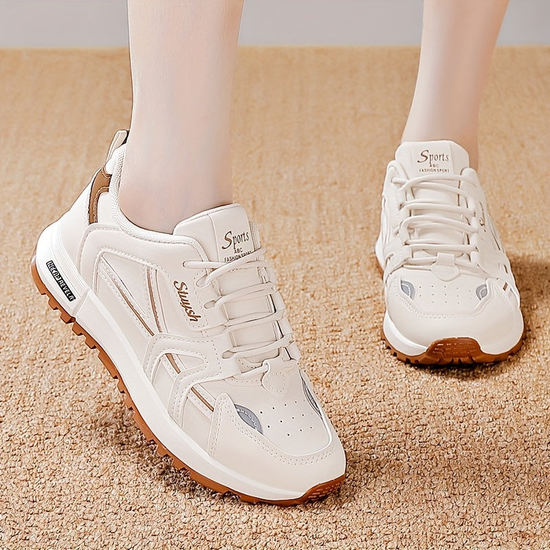Women's White and Black Casual Athletic Sneakers Low Top Mesh Faux Leather Lightweight All-Season