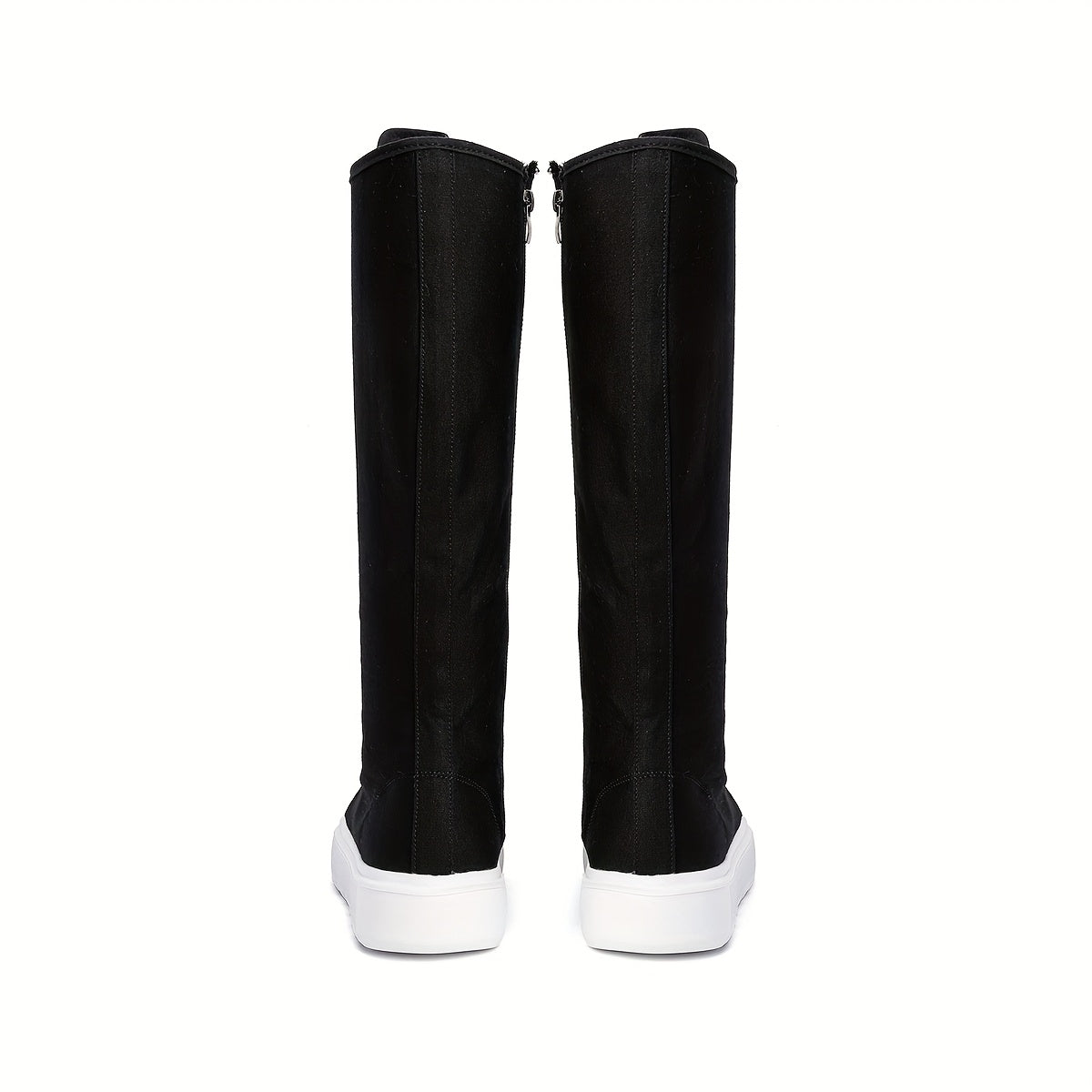 Women's Black Knee-High Lace-Up Leather Boots with Zippers