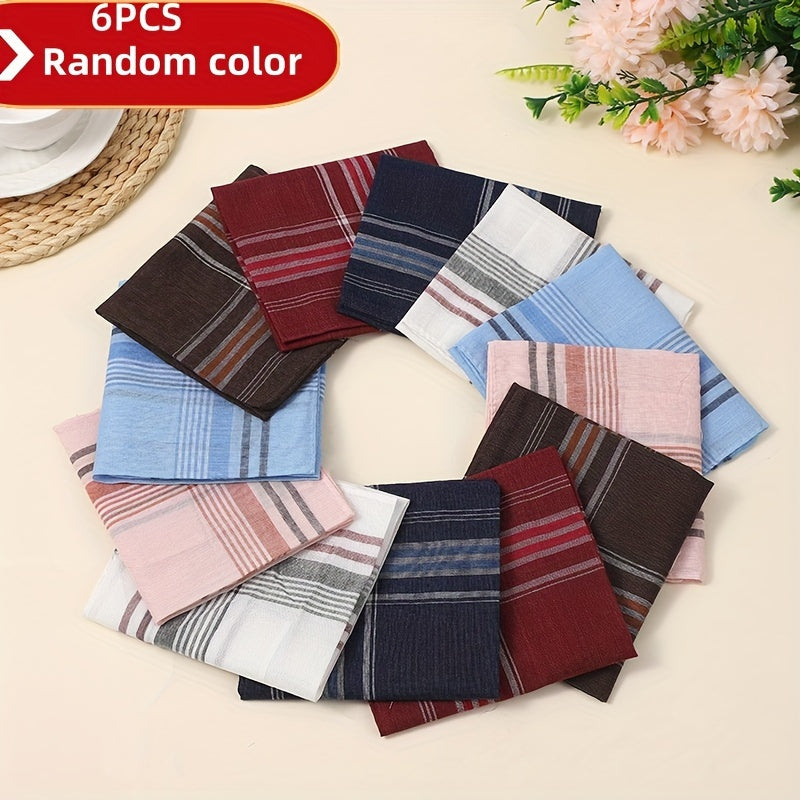 Six Elegant Plaid Cotton Blend Handkerchiefs for Men and Women Christmas Gift