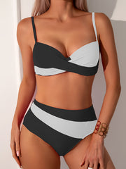 Women's Solid Color Bikini Set with Stretch Polyamide Elastane Fabric