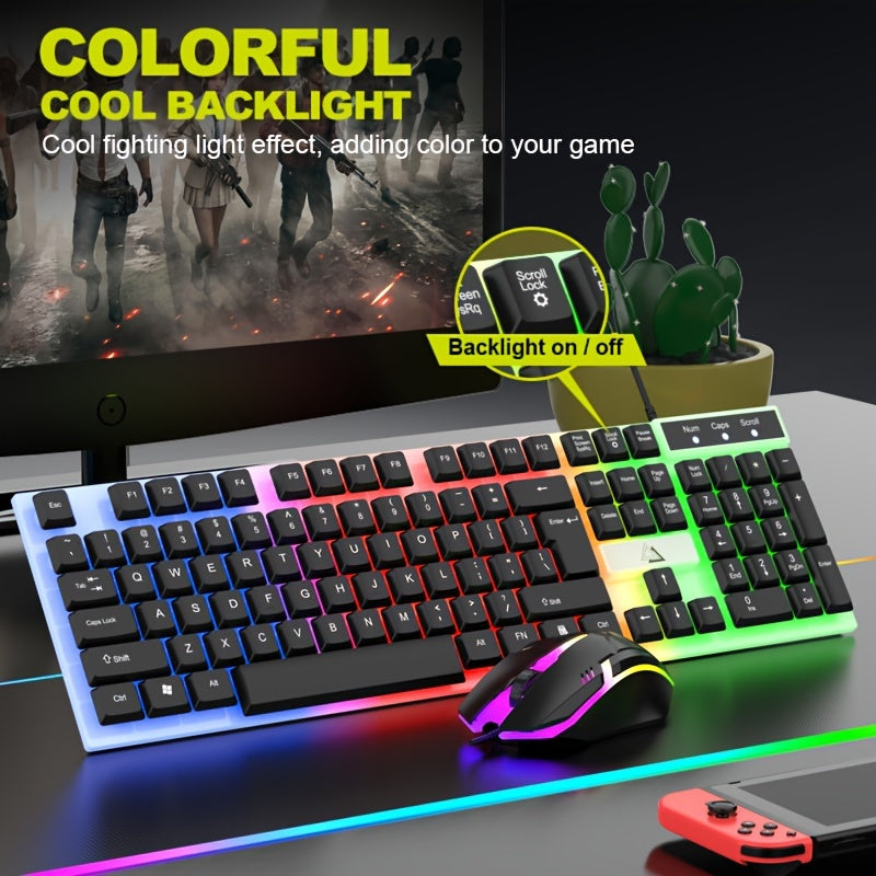 Gaming Keyboard and Mouse Combo with RGB Backlight 104 Keys Ergonomic Black White
