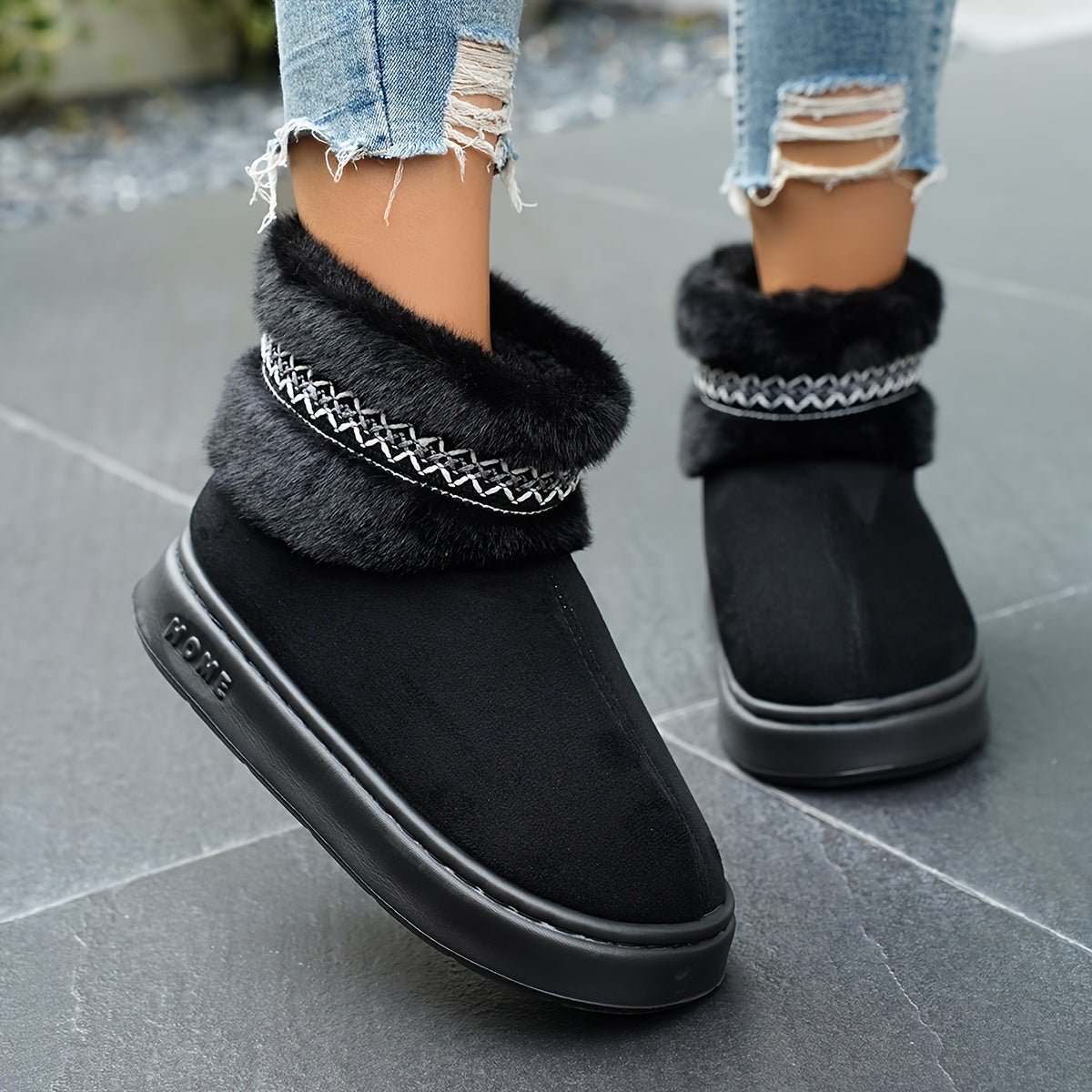 Women's Autumn Winter Solid Color Plush House Slippers Anti-Slip Comfort