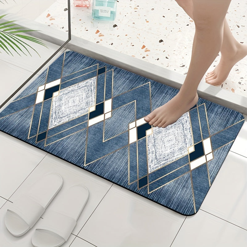 Thick Plush Geometric Memory Foam Bath Mat Non-Slip Washable Rug