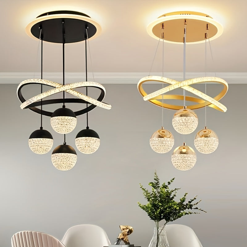 Modern LED Ceiling Light with 4 Acrylic Ball Pendants Dimmable Easy Install
