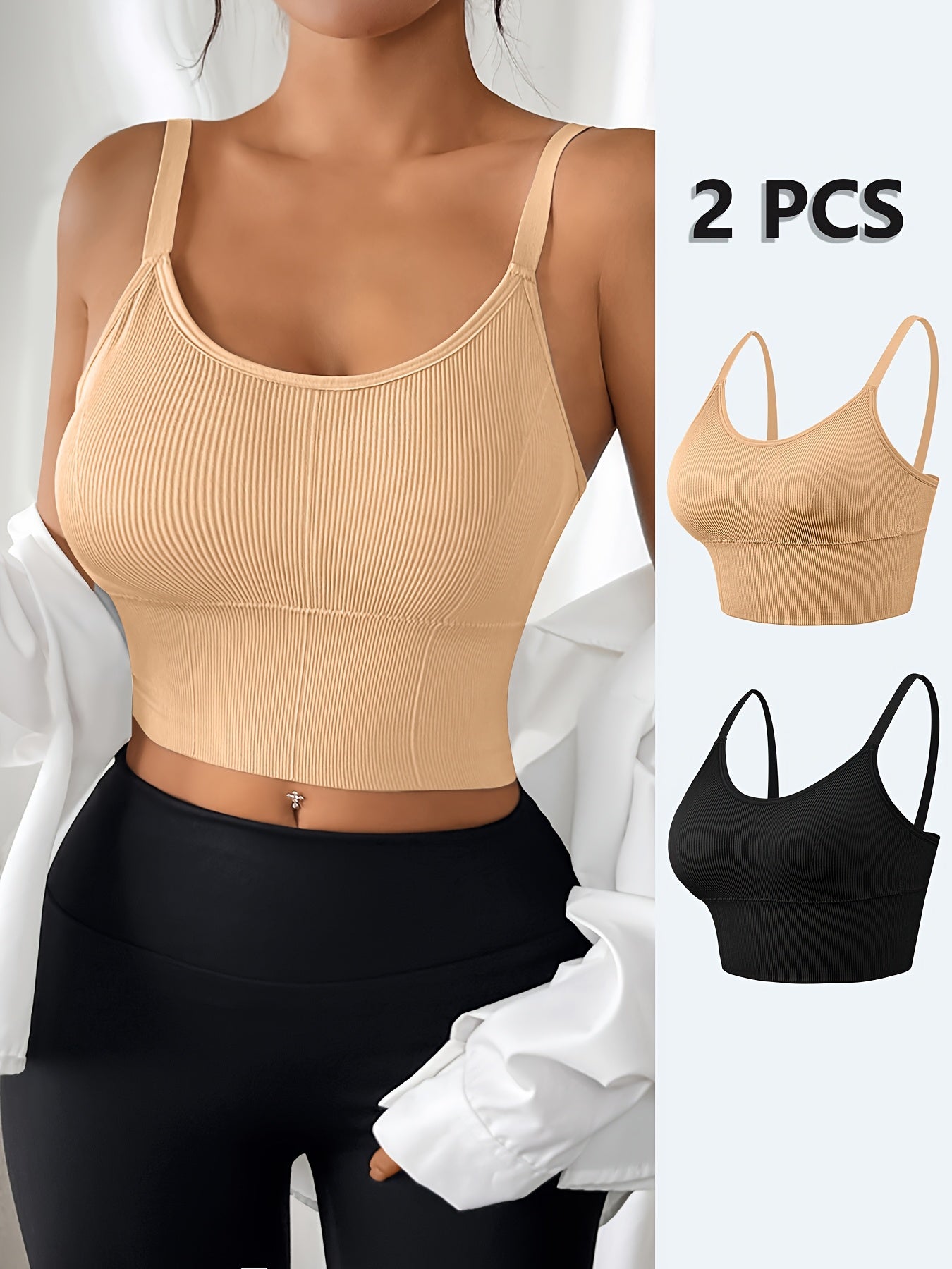 Women's Plus Size Sports Bra and Tank Top Set Ribbed Solid Color High Elastic