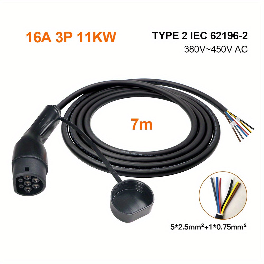 Female EV Charging Plug Black PVC 5-10m High-Speed 3.6-22KW Cable