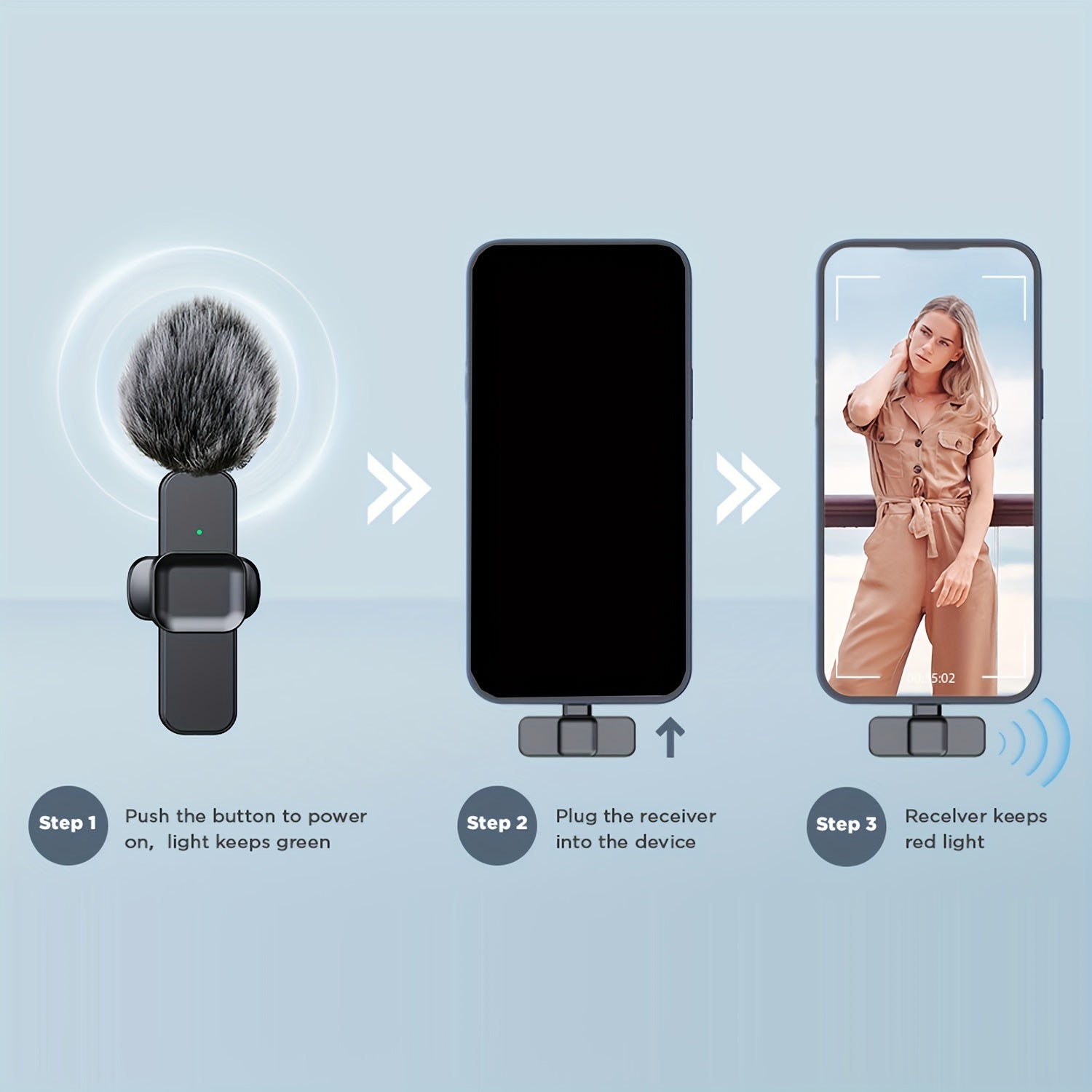 Wireless Lapel Microphone with USB-C Charging and 40mAh Battery