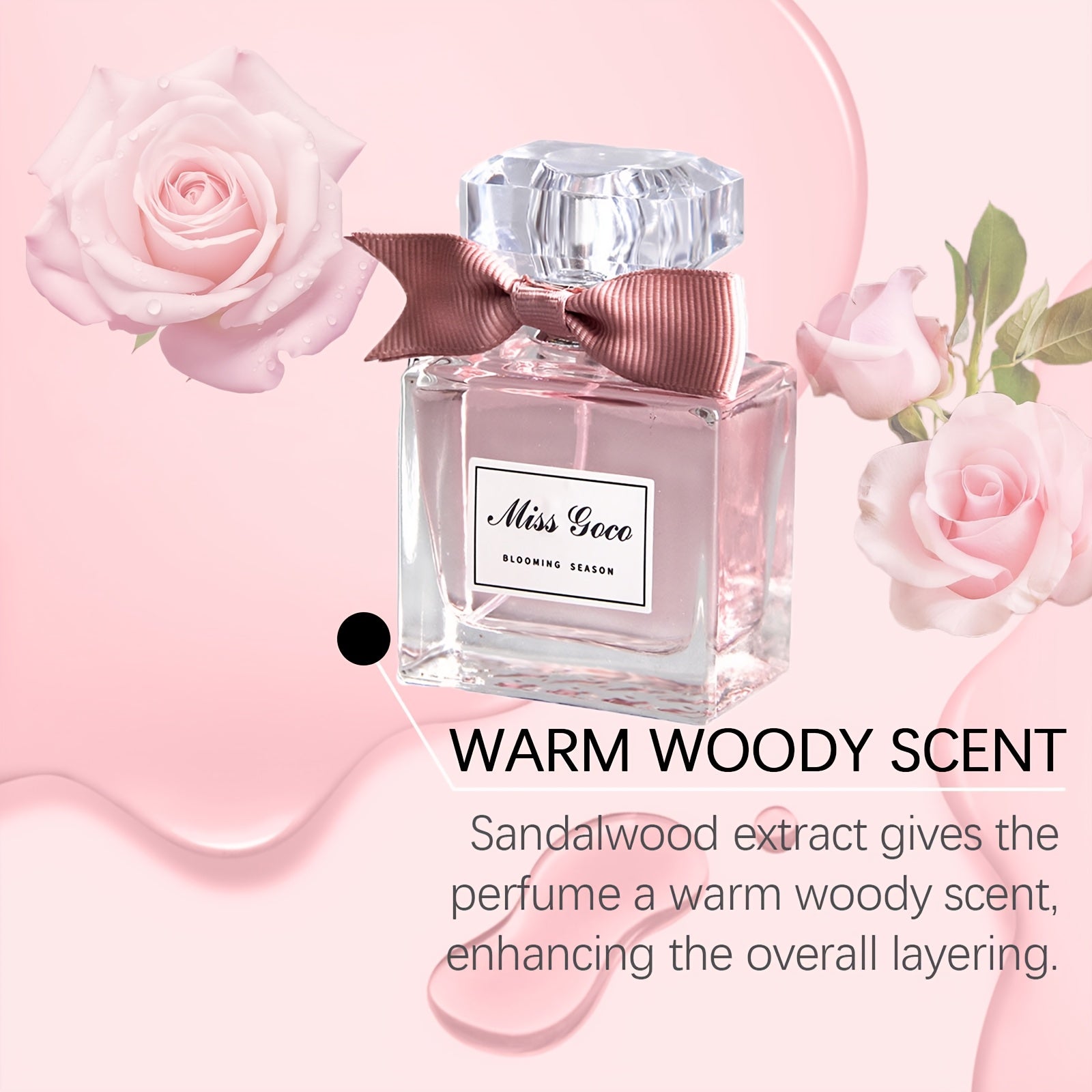 Agua de tocador floral rosa para mujer 50ml fragancia fresca de larga duración sin alcohol