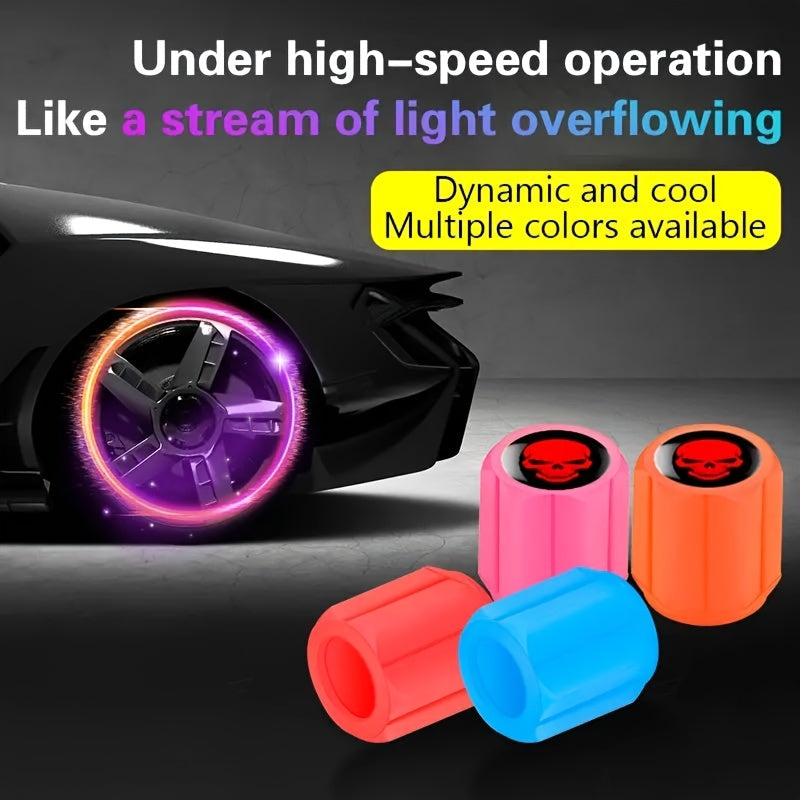 8 Pcs Glow-in-the-Dark Skull Tire Valve Stem Caps Plastic Universal Fit