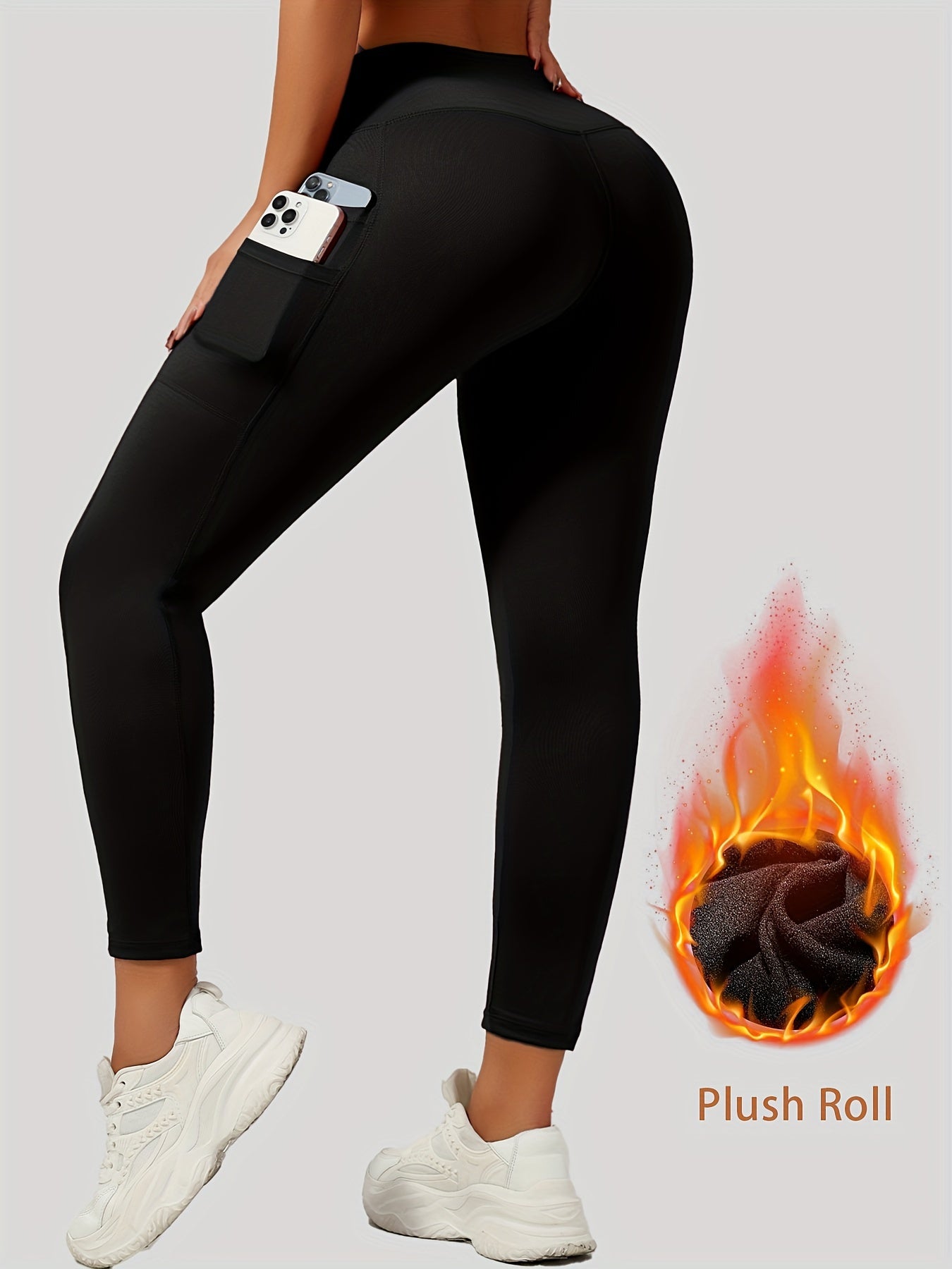Women's High Elasticity Mid-Rise Leggings with Pockets and Seamless Butt-Lifting