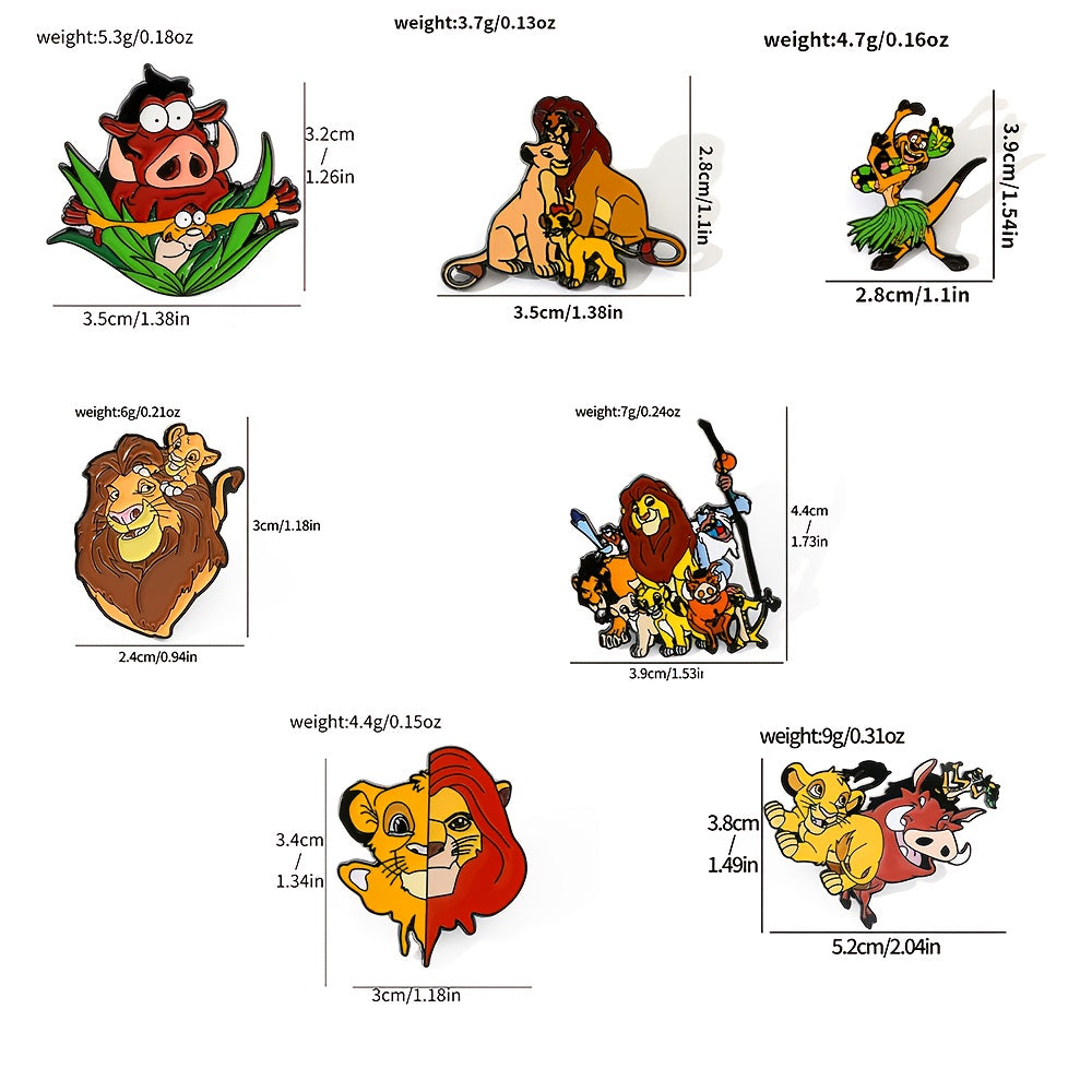 7 ta Simba Anime Emal Metall Badjlar to'plami, Erkaklar va Ayollar kiyimlari va aksessuarlar uchun zamonaviy brosh pinlar, Bolalik xotiralari uchun mukammal esdalik sovg'asi