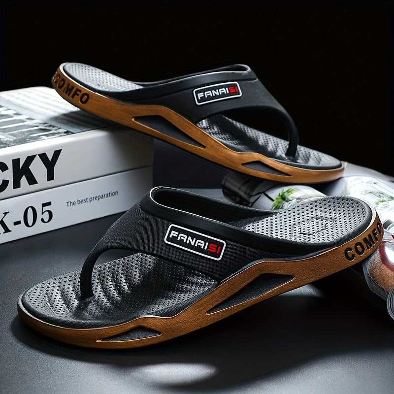 Men's Lightweight EVA Flip Flops for Beach Camping Casual Black White