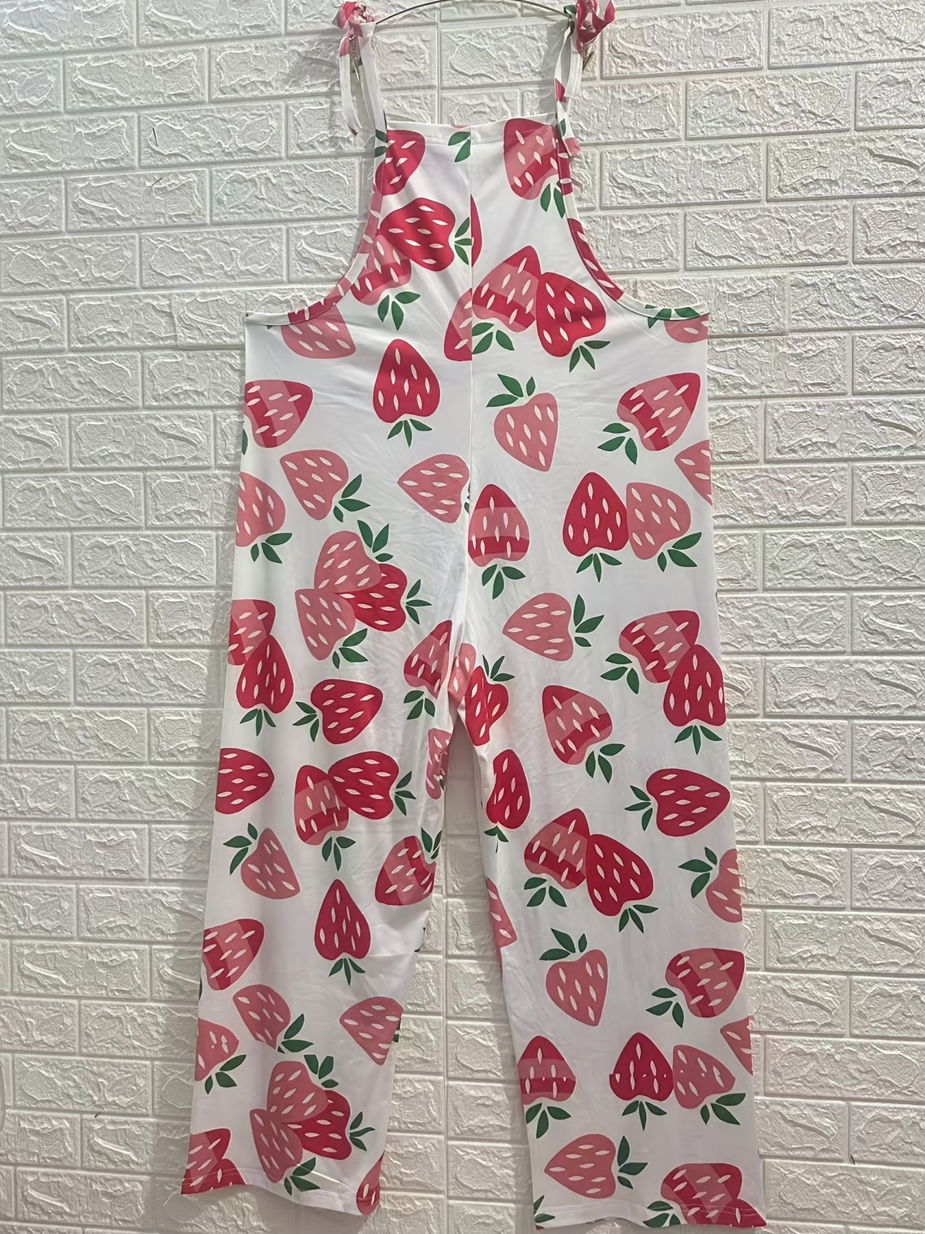 Plus Size Women's Strappy Strawberry Print Jumpsuit Breathable Summer Romper