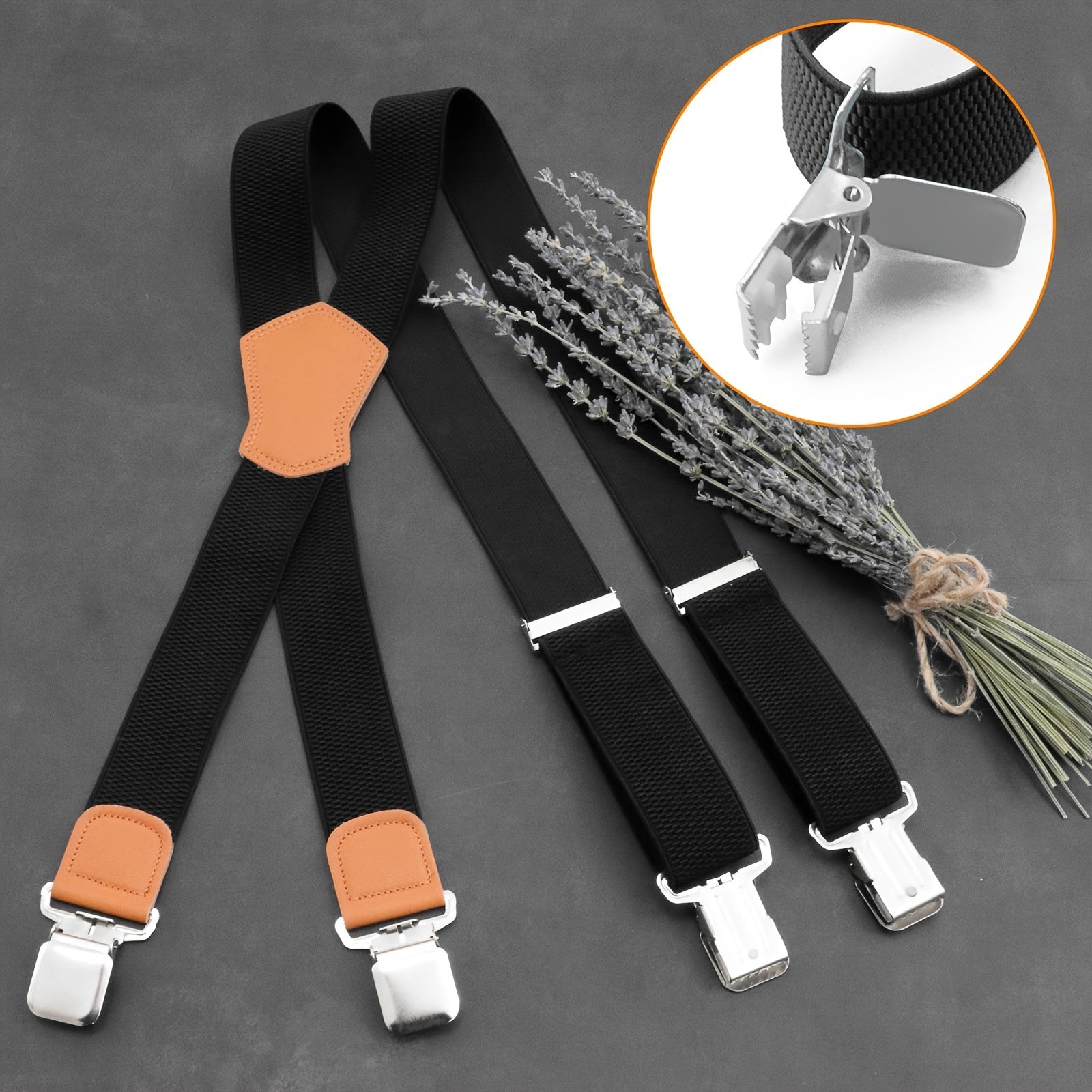 Men's Suspenders Elastic Polyester with Metal Clips Adjustable 1.5 Inch Wide