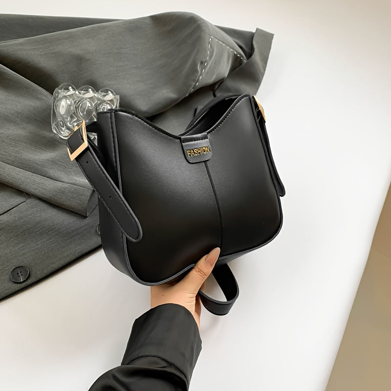 Autumn Winter Black PU Crossbody Bag with Zipper Closure for Women