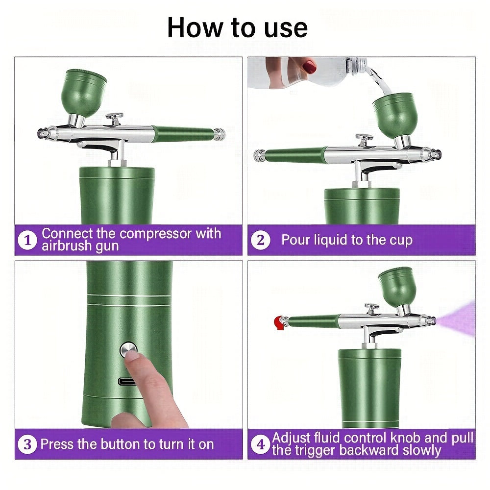 Compact Airbrush Kit with Rechargeable Battery, Mist Sprayer, Spray Gun for Nail Art Crafts and Tattoos