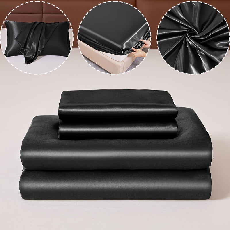 100% Polyester Satin to'plami, bitta varaq va ikkita yostiq qopqog'idan iborat (yadro yo'q). Teriga do'st, yumshoq va ipakdek matodan tayyorlangan, talabalar yotoqxonalari yoki kundalik uy to'shagi uchun mukammal. Yil davomida matrasni himoya qiladi va