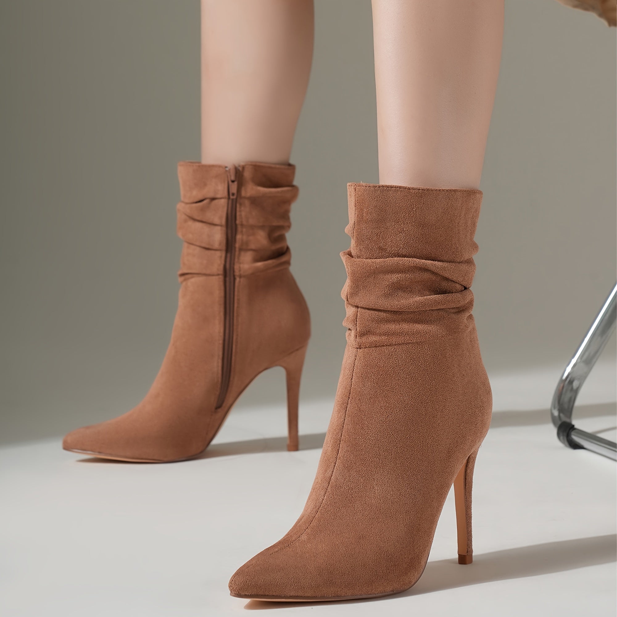 Women's Mid-Calf Faux Leather Boots for Fall with Pointed Toe and Stiletto Heel