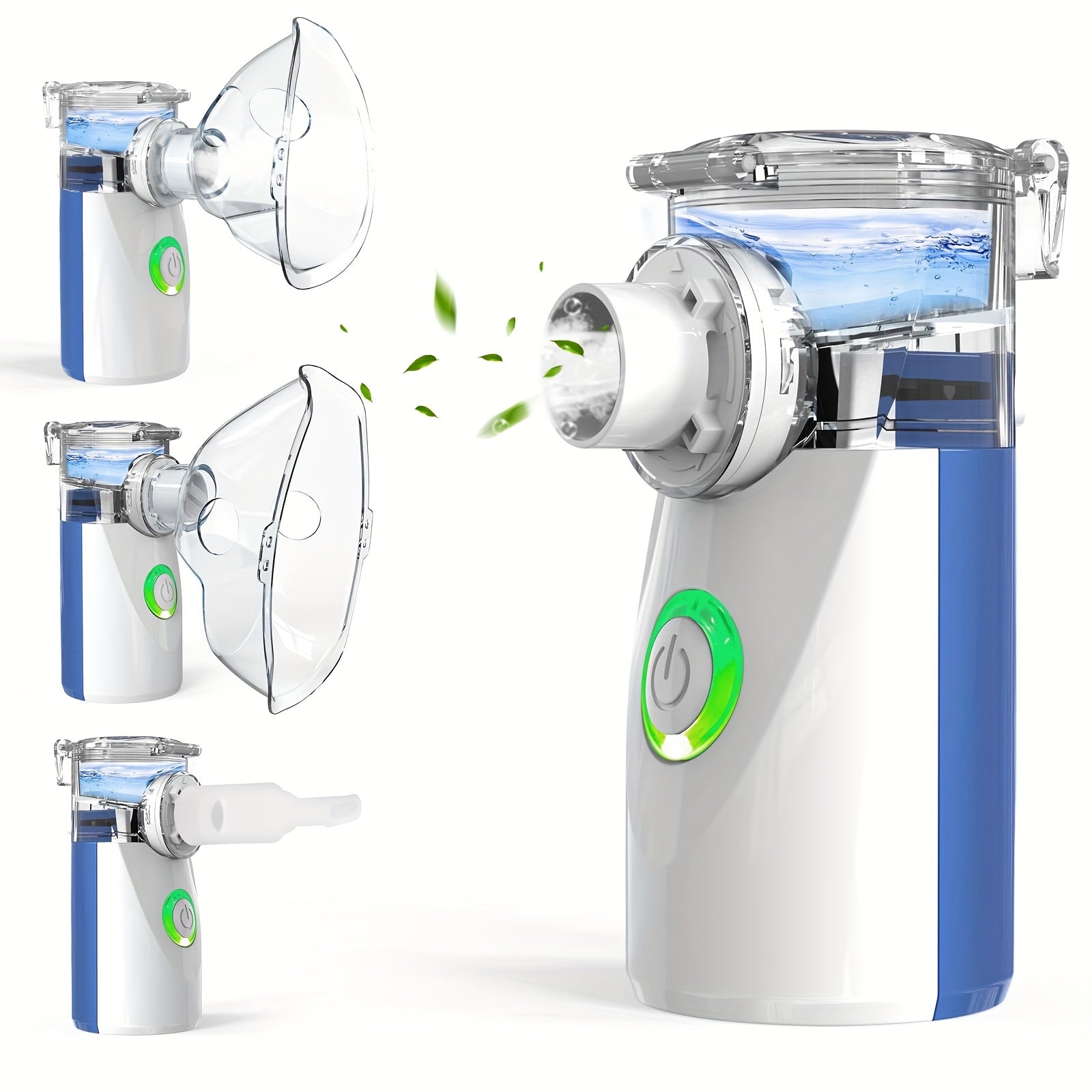 USB orqali zaryadlanadigan portativ yuz bug'latgich, chuqur tozalash va namlantirish uchun humidifier bilan. Bug' chiqarish nazorati bilan oq va ko'k dizayn. Uyda va sayohatda foydalanish uchun minimalist dizayn.