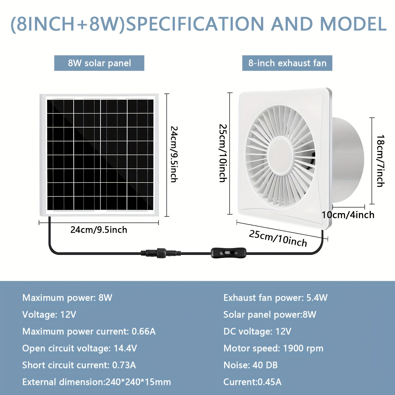 Solar White Exhaust Fan with 6W/8W Solar Panel and 10.16/15.24/20.32 cm Fans