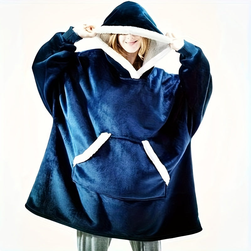 Hooded Sherpa Blanket Loungewear Cozy Wearable Blanket for Cold Weather