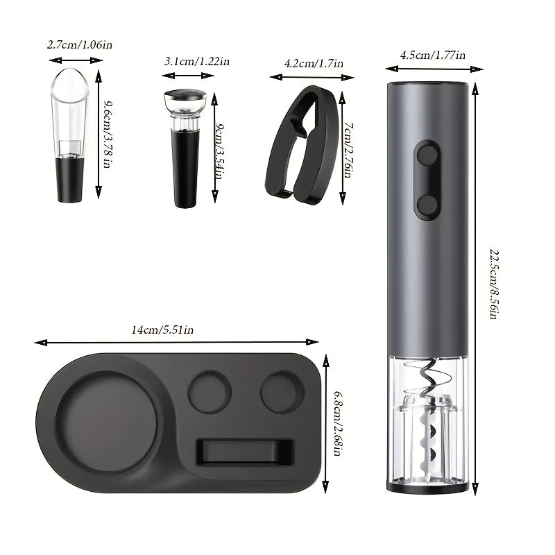 Uy uchun va bayramlar uchun vino aksessuarlar to'plami: folga kesuvchi, vakuum saqlovchi, quyish moslamasi va aerator