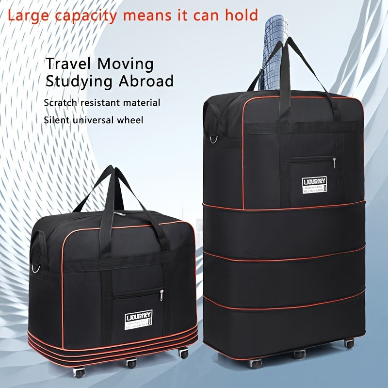 Foldable Black Polyester Travel Luggage Bag with Wheels for Large Storage Business Trips