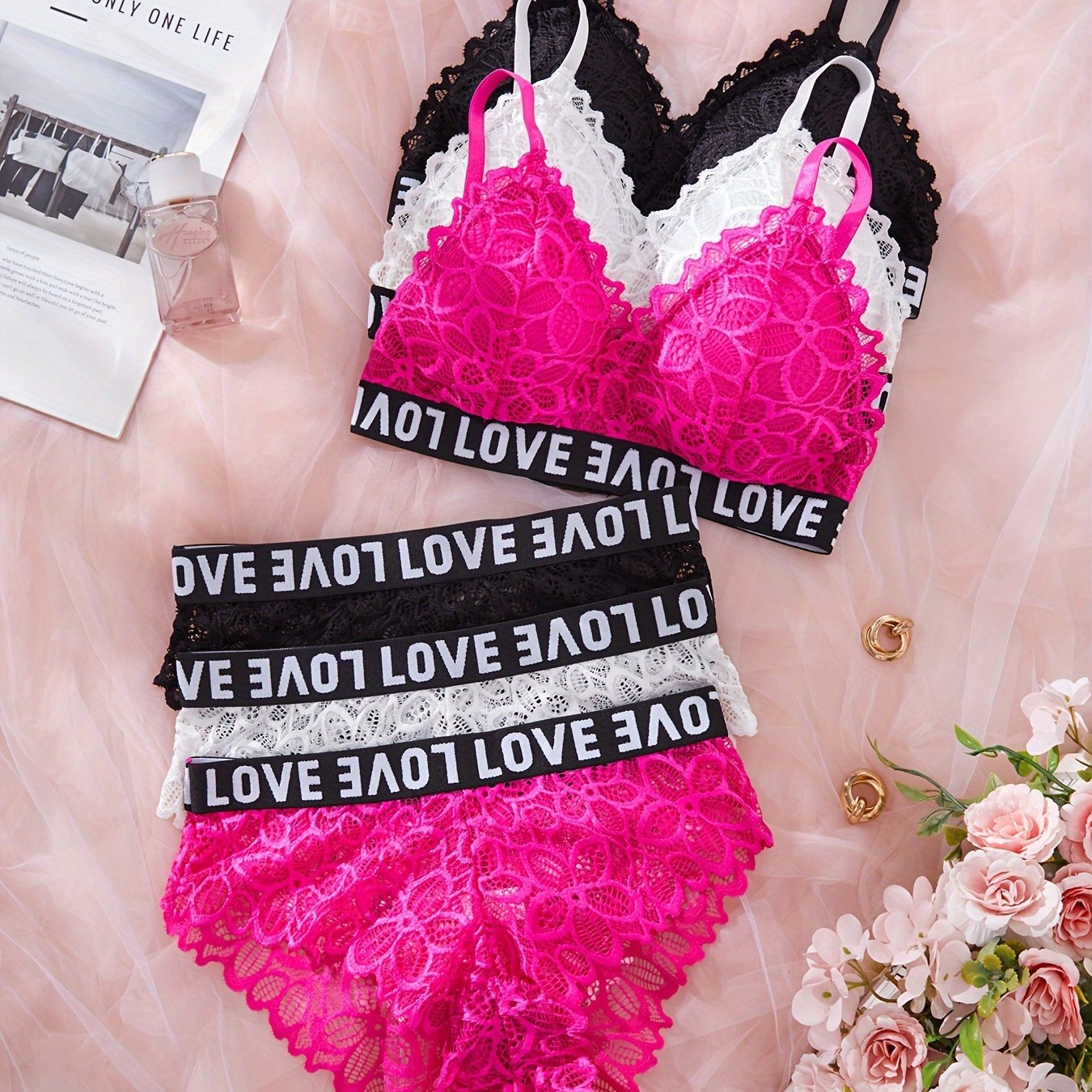 Lingerie Set with Lace and Sports Style, 6 Pieces, No Underwire