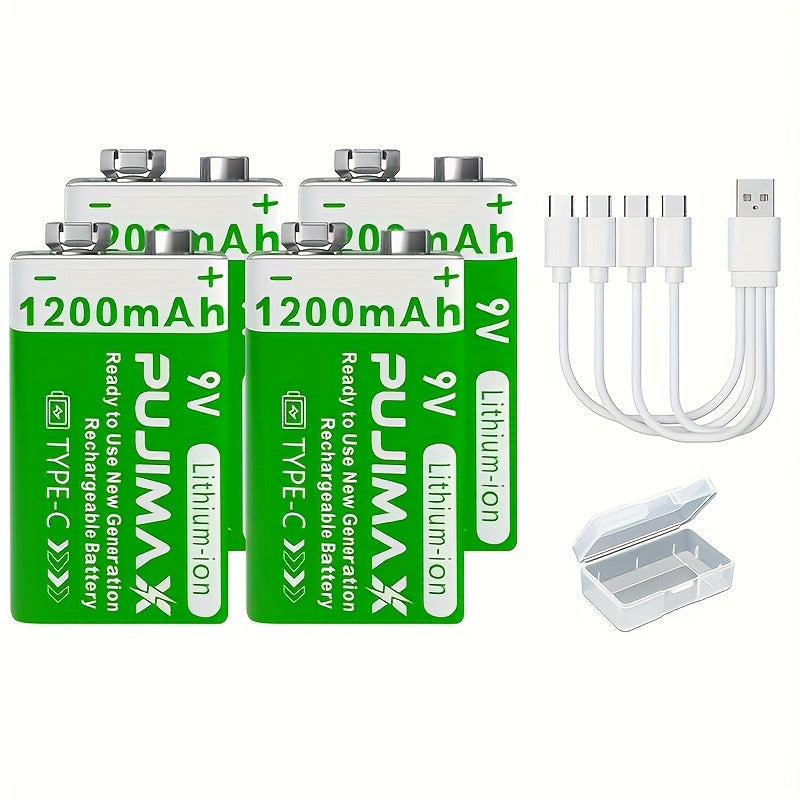 Lithium Battery with Type-C Port Rechargeable 9V Pack of 1 2 or 4