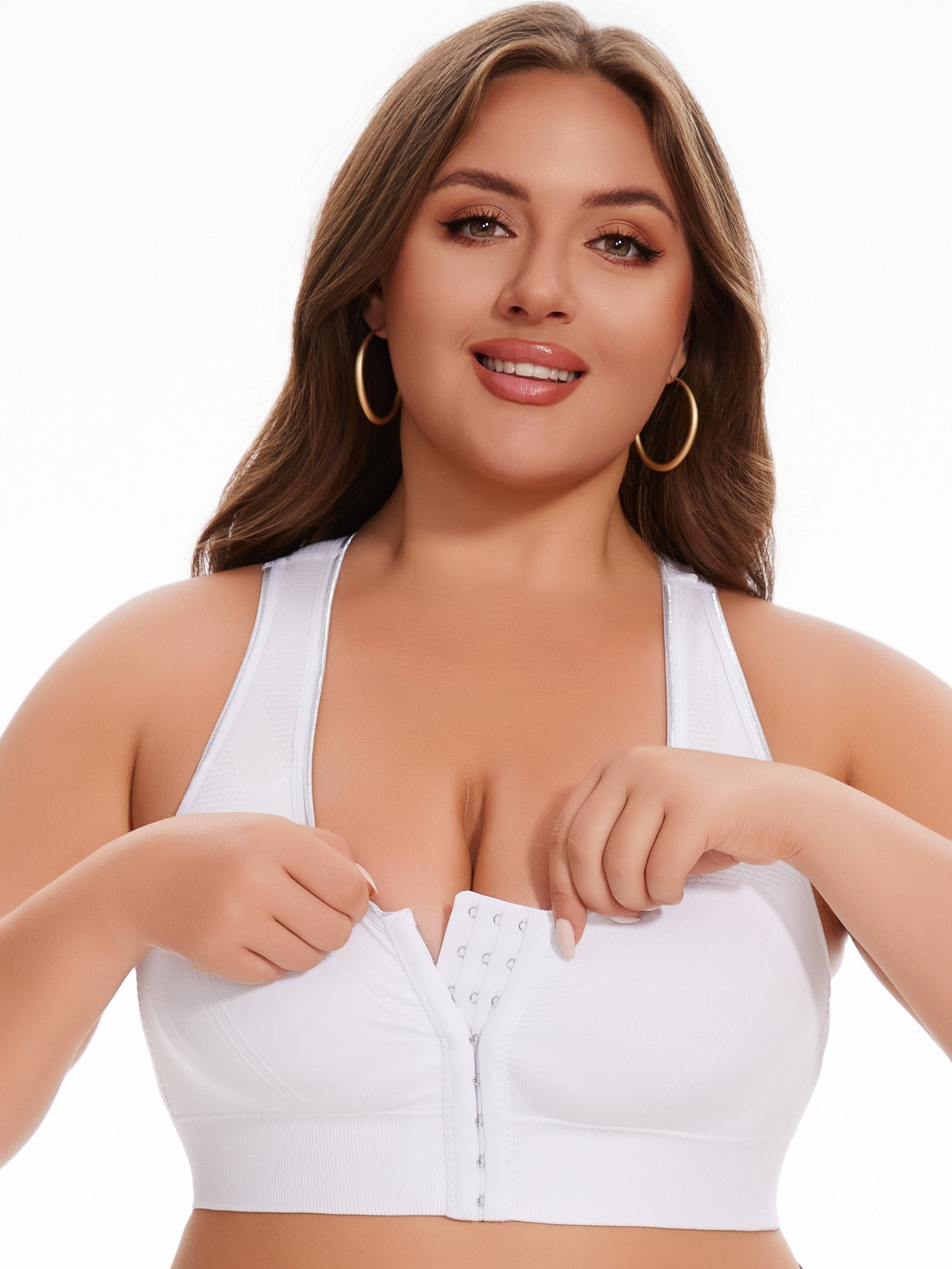 Plus Size Sports Bra Wire-Free Front Closure Breathable Yoga-Ready