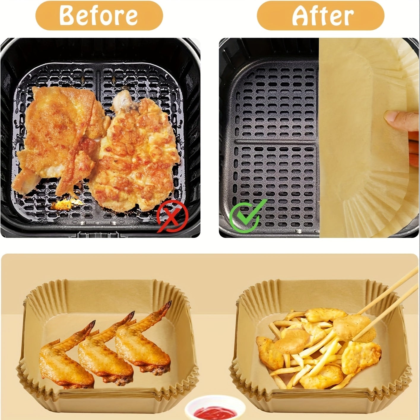 50/100 шт. Многоразовые принадлежности для вечеринок для аэрогриля, пергамент для выпечки, кухонные аксессуары