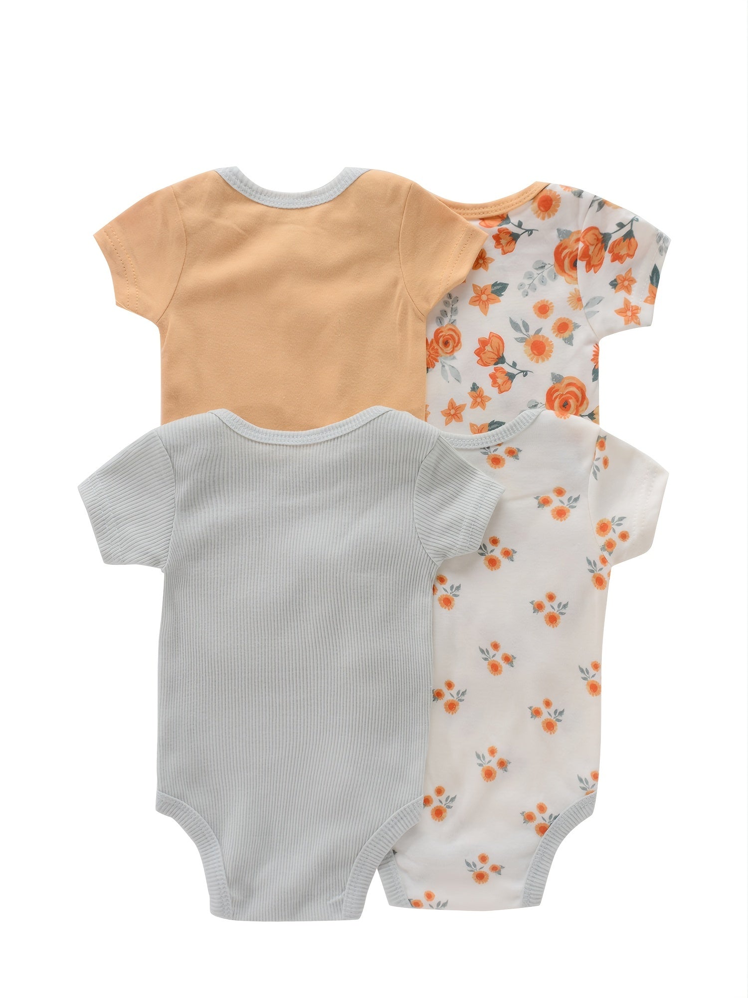 Newborn Baby Short Sleeve One-Piece Suits Set with Alphabet Print and Embroidery 4-Piece Cotton