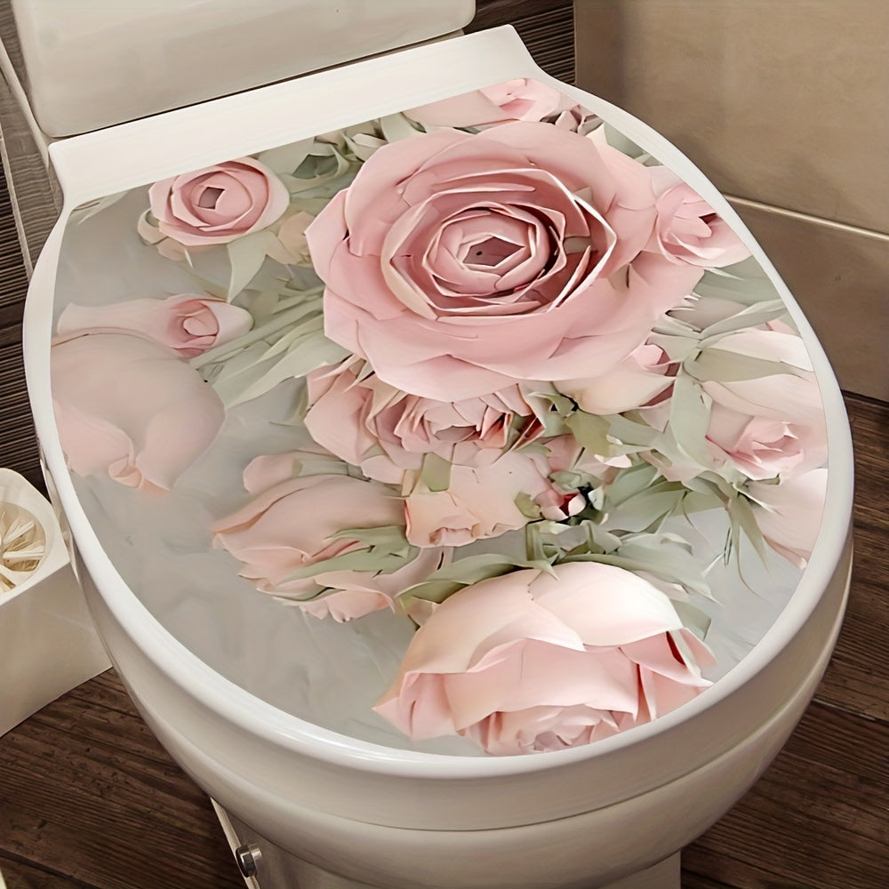 Adhesivo decorativo para tapa de inodoro con patrón de flores, autoadhesivo, decoración para baño