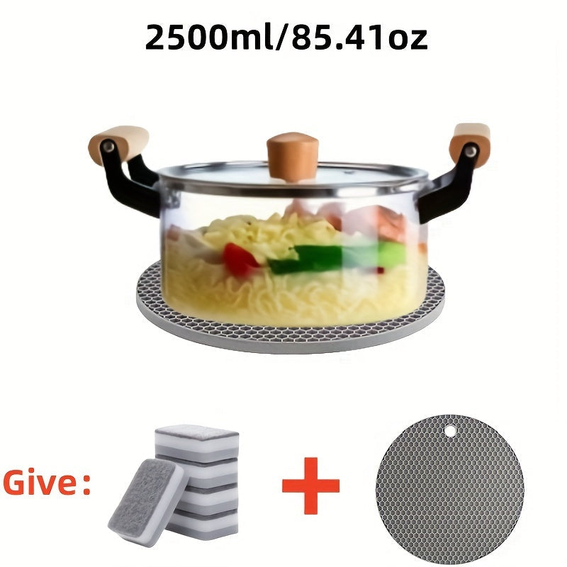 Transparent Glass Soup Pot with Lid and Wooden Handles for Easy Cleaning