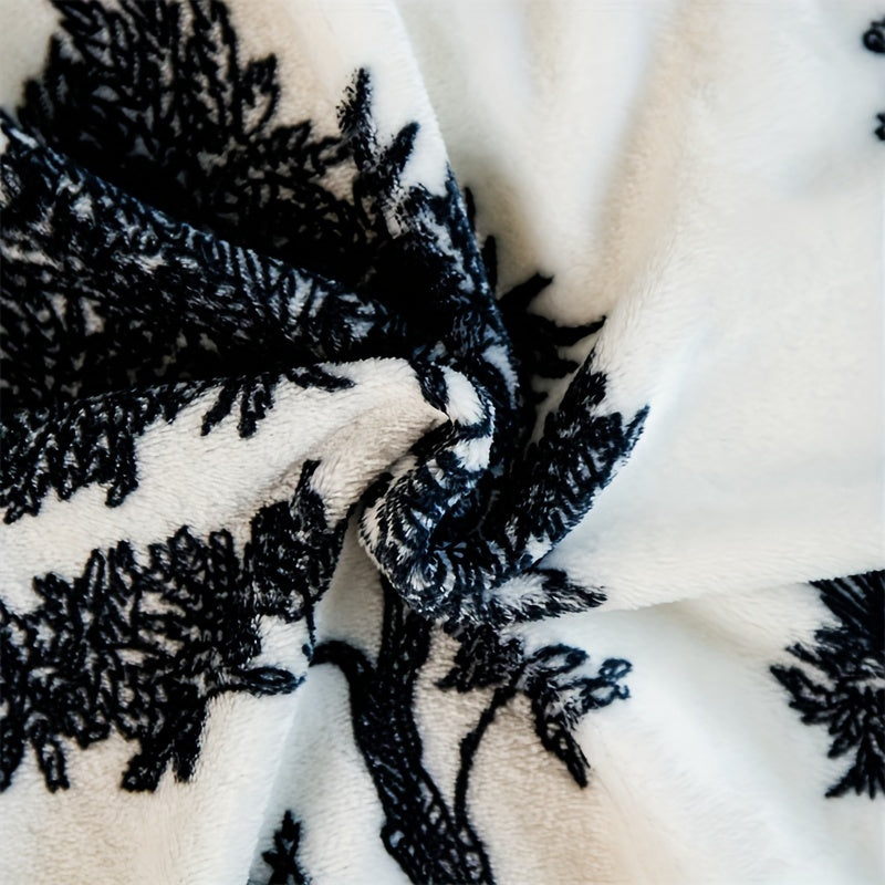 Black and White Floral Flannel Throw Blanket with Lace Embellishments All-Season Hypoallergenic Machine Washable